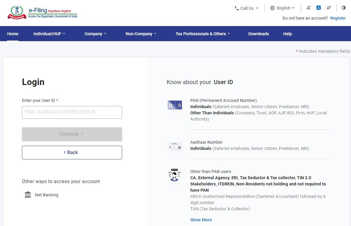 Register or log in using your credentials